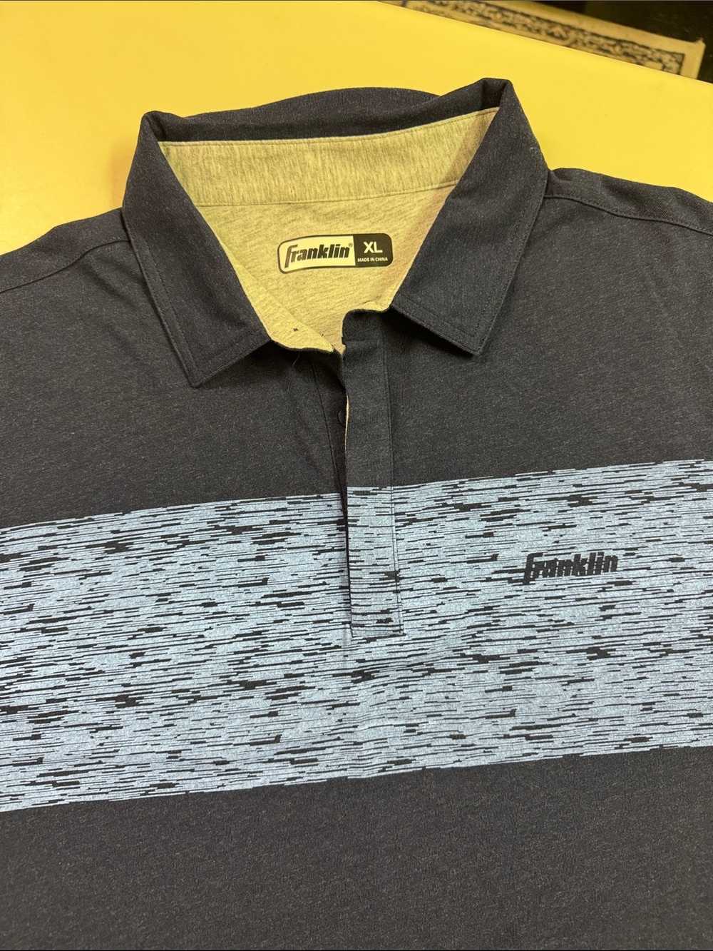 Franklin Men’s Navy Polo with Light Blue Stripe - XL